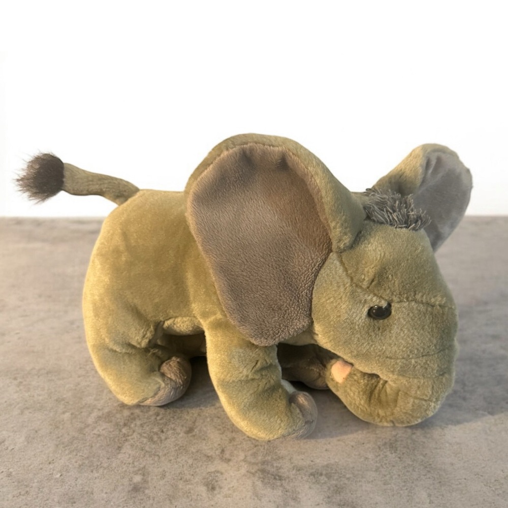 Plush Elephant Stuffed Animal - Green and Gray